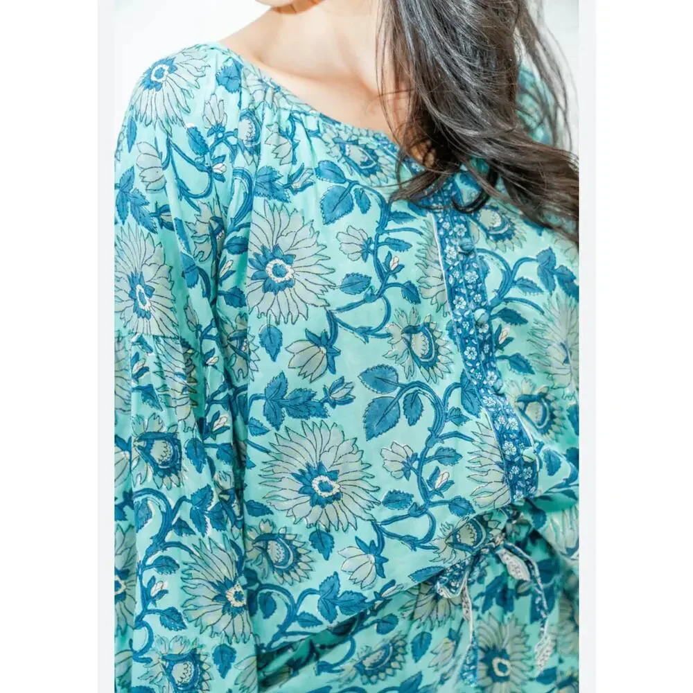 Clara the Label Victoria Dunn Briar Blouse in Blue Bonnet Sz 2XL Block Print NWT - Picture 10 of 10